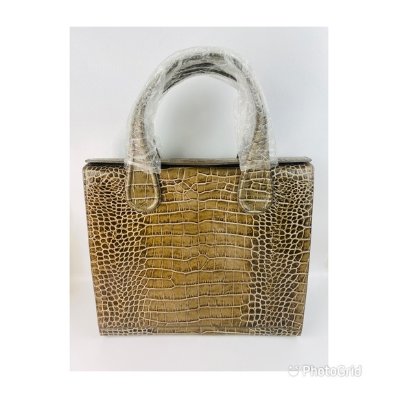 New Monsac $398 Croc Embossed Brown Leather Handbag Purse